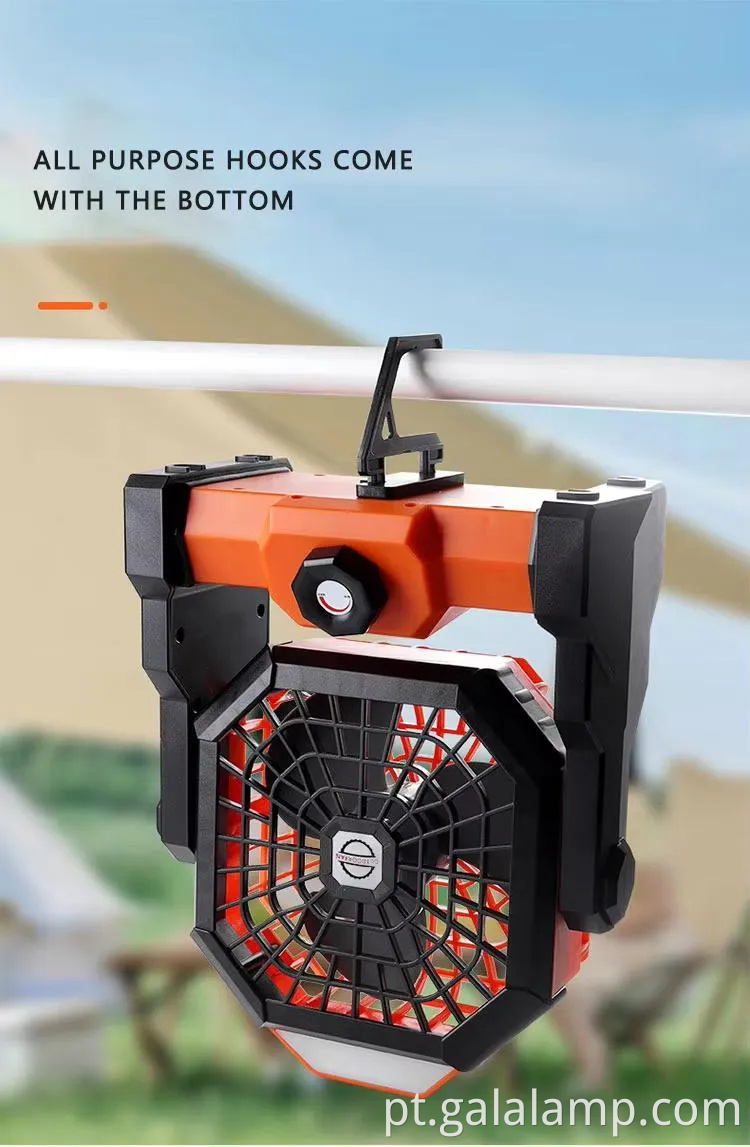 Fã de acampamento portátil com grande função de vento e carregamento